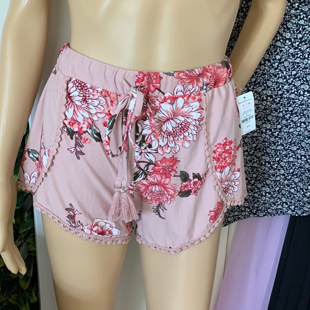 Ardene shorts drawstring waist nude floral crochet Small NWT